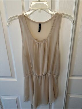 Final Touch Beige Sleeveless Chiffon Peplum Tank